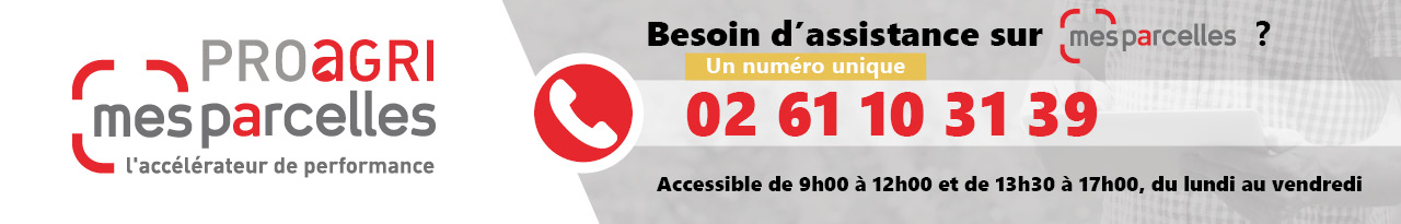 Assistance Mesparcelles - un numéro unique : 02 61 10 31 39 ; une adresse mail : mesparcelles@normandie.chambagri.fr