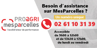 Assistance Mesparcelles - un numéro unique : 02 61 10 31 39 ; une adresse mail : mesparcelles@normandie.chambagri.fr